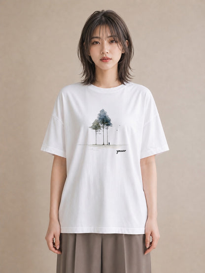 プリントTシャツ レディース 雨上がりのベンチ ベンチ ナチュラル アンティーク イラスト シンプル 友達ギフト 部屋着 白T