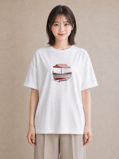 Tシャツ レディース 桟橋 水辺 波止場 ナチュラル アンティーク イラスト ママ カフェ服 白T