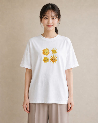 プリントTシャツ レディース 太陽 星空 宇宙 イラスト 普段使い 買い物 夏コーデ 白T