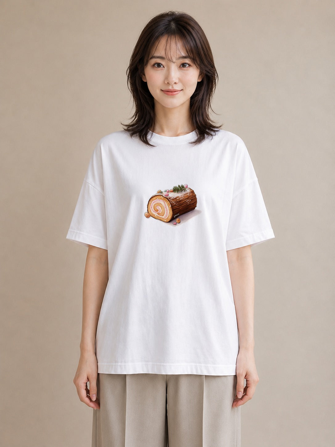 半袖Tシャツ レディース チョコ 食べ物 フード イラスト ポップ 散歩 お出かけ 白T