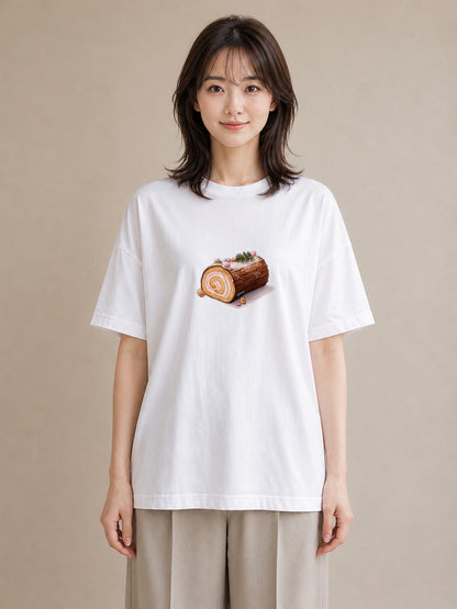 半袖Tシャツ レディース チョコ 食べ物 フード イラスト ポップ 散歩 お出かけ 白T