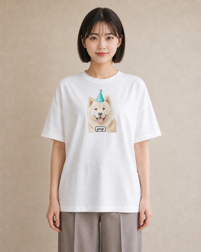 プリントTシャツ レディース サモエド 犬 いぬ イラスト ラフ 週末コーデ 敬老の日 白T