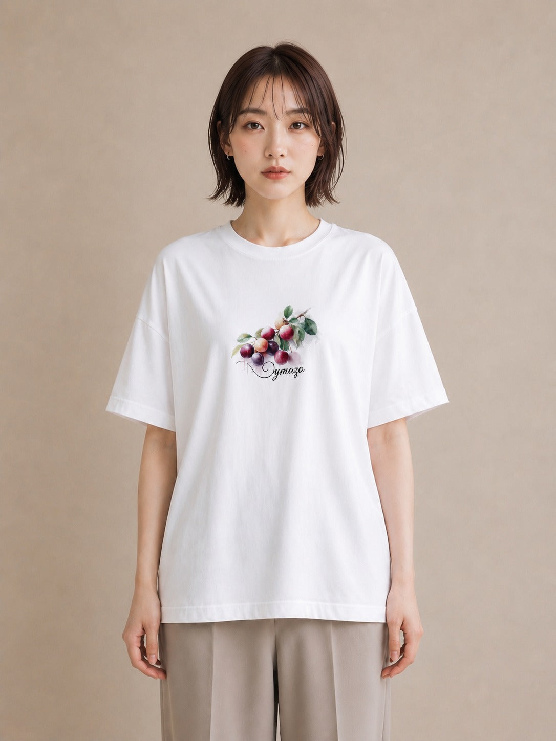 プリントTシャツ レディース ぶどう 葡萄 食べ物 フード イラスト シック 通勤 在宅 白T