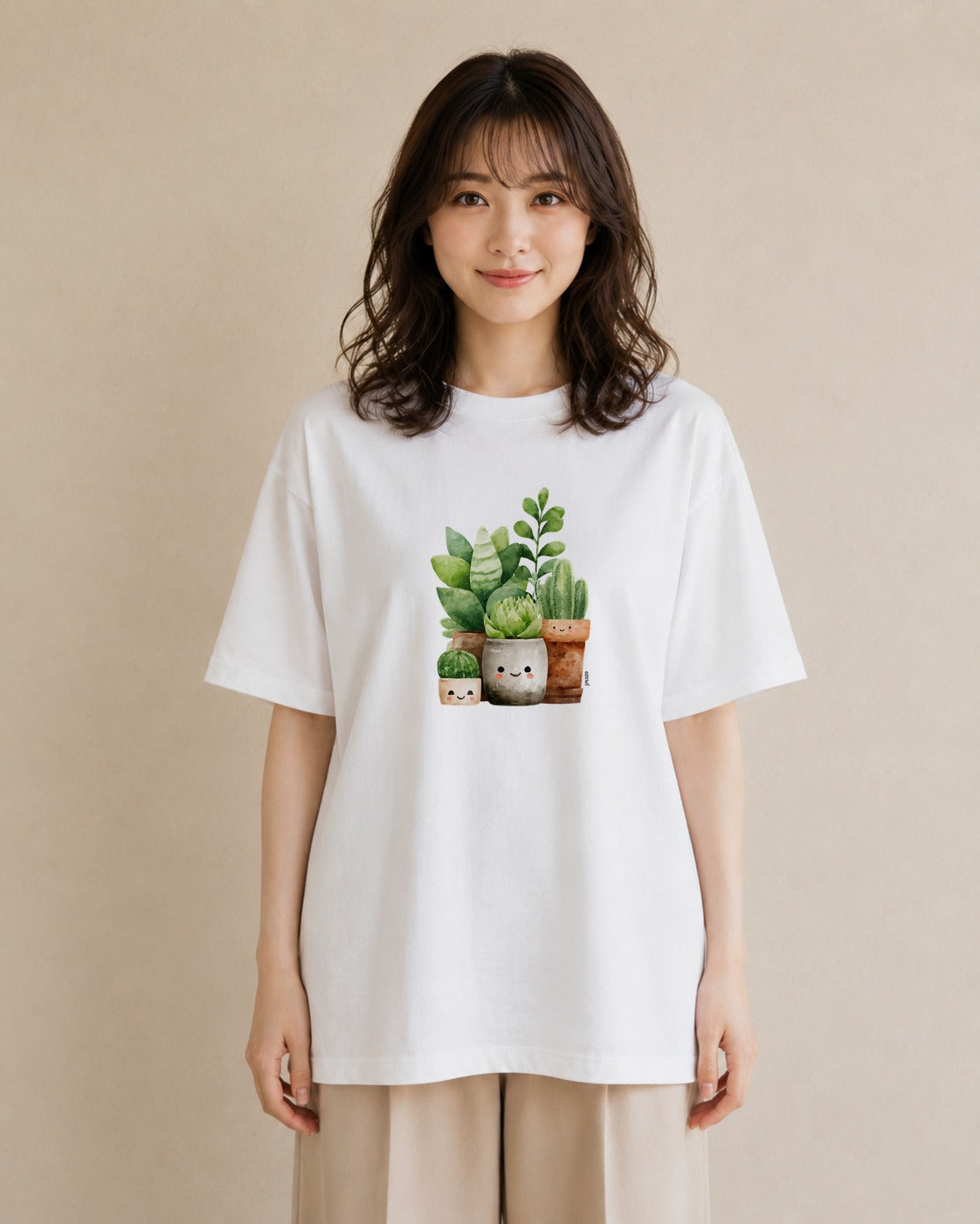 グラフィックTシャツ レディース 多肉植物 植物 ボタニカル イラスト 手描き風 ルームウェア ギフト 白T
