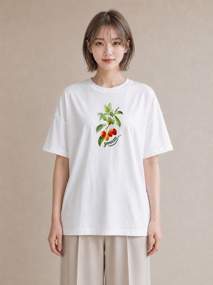 プリントTシャツ レディース さくらんぼ チェリー 食べ物 フード イラスト 北欧風 ラフ レイヤード 白T