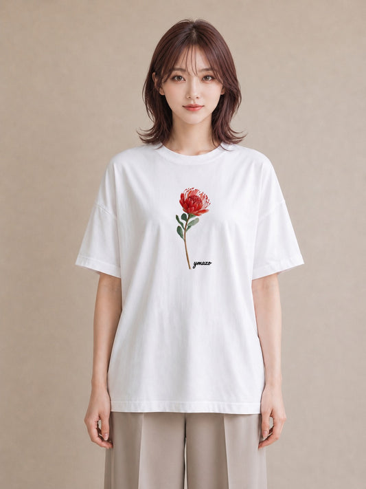 半袖Tシャツ レディース ポスト 野の花 レトロ ナチュラル アンティーク イラスト 上品 休日 ペアコーデ 白T