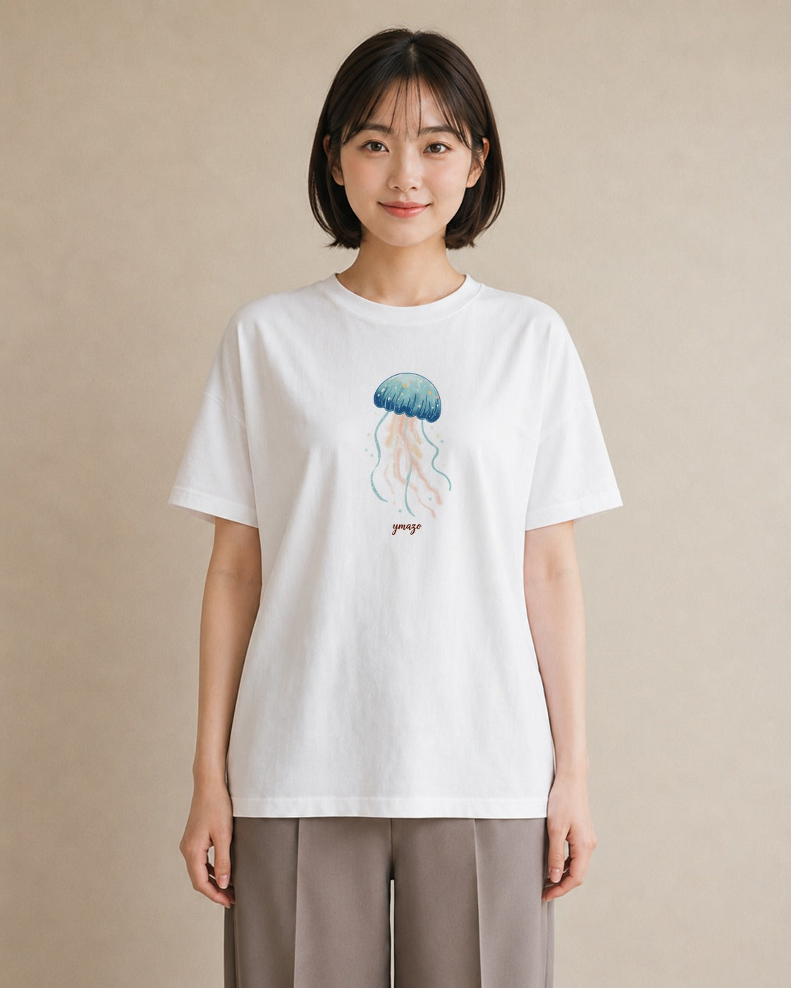 プリントTシャツ レディース くらげ クラゲ 海の生き物 海 イラスト 可愛い 普段着 週末コーデ 白T