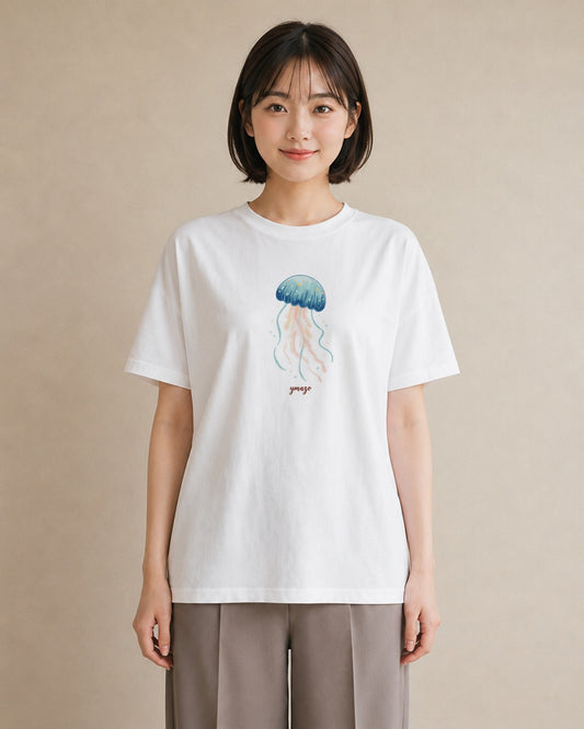 プリントTシャツ レディース くらげ クラゲ 海の生き物 海 イラスト 可愛い 普段着 週末コーデ 白T
