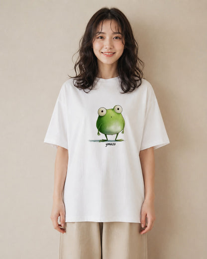 プリントTシャツ レディース カエル ペット 動物 イラスト きれいめカジュアル お揃い 親子 白T