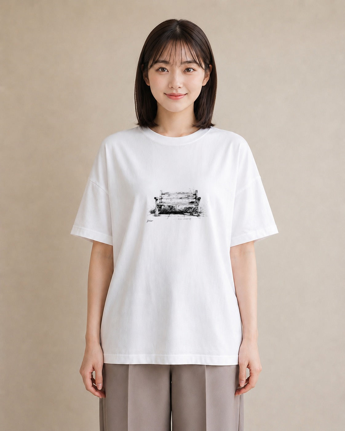 グラフィックTシャツ レディース 雨上がりのベンチ ベンチ ナチュラル アンティーク イラスト 北欧風 母娘コーデ 自分用 白T