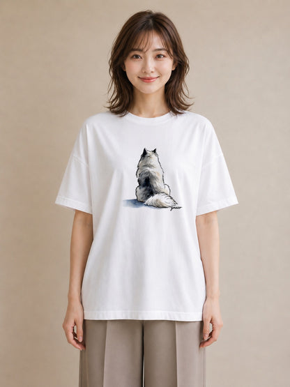半袖Tシャツ レディース サモエド 犬 いぬ イラスト シンプル 春コーデ 姉妹 白T