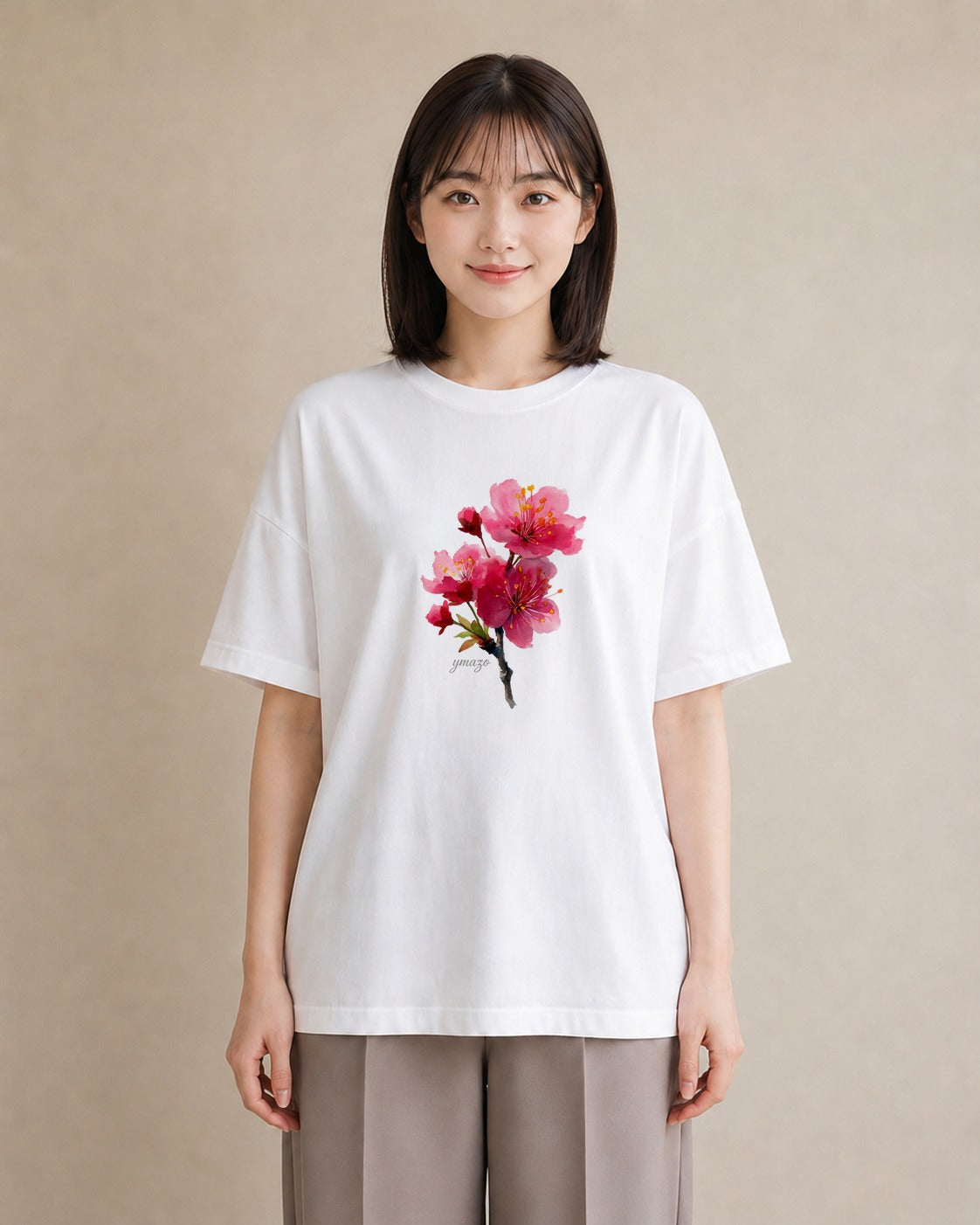 Tシャツ レディース 梅 花 花柄 イラスト お洒落 レイヤード 友達ギフト 白T