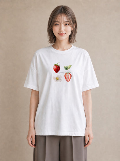 半袖Tシャツ レディース いちご 苺 ストロベリー 食べ物 フード イラスト ギフト 母の日 白T