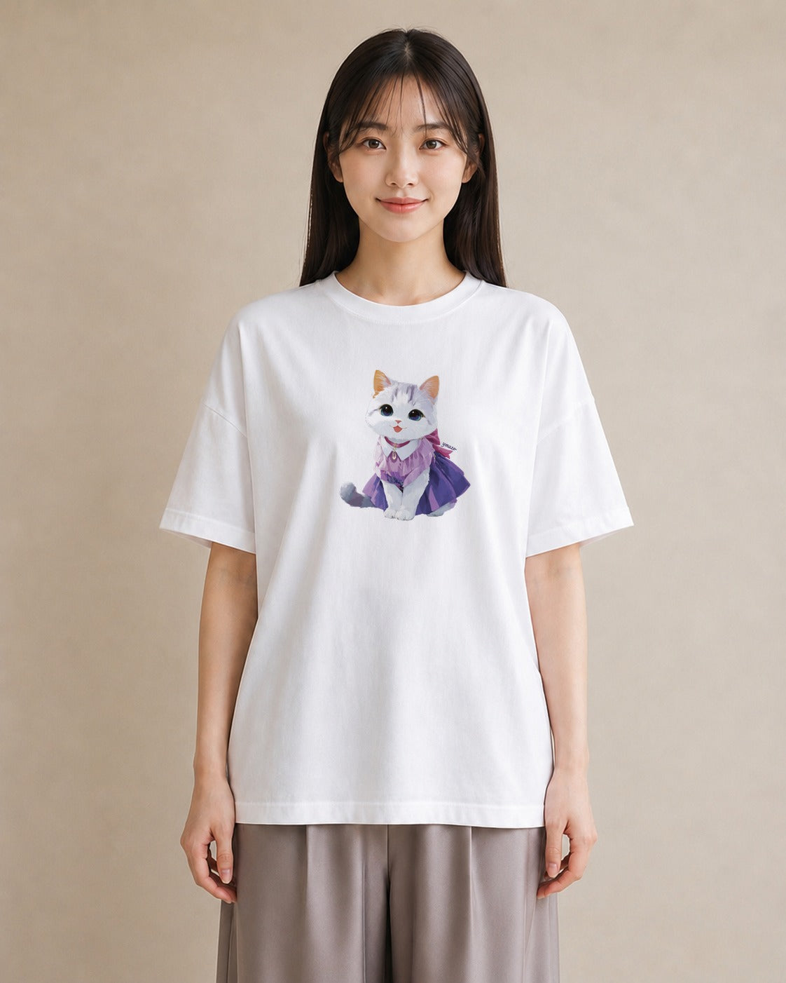 Tシャツ レディース 白猫 猫 ねこ イラスト 普段使い 敬老の日 ホワイトデー 白T