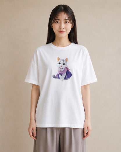 Tシャツ レディース 白猫 猫 ねこ イラスト 普段使い 敬老の日 ホワイトデー 白T