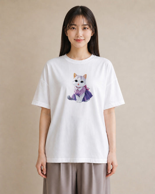 Tシャツ レディース 白猫 猫 ねこ イラスト 普段使い 敬老の日 ホワイトデー 白T