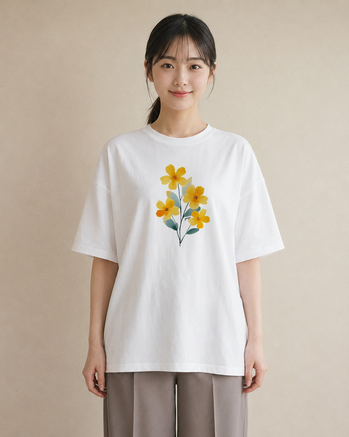 デザインTシャツ レディース ミモザ 花 花柄 イラスト ゆるかわ 旅行 母娘コーデ 白T