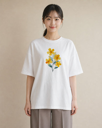 デザインTシャツ レディース ミモザ 花 花柄 イラスト ゆるかわ 旅行 母娘コーデ 白T