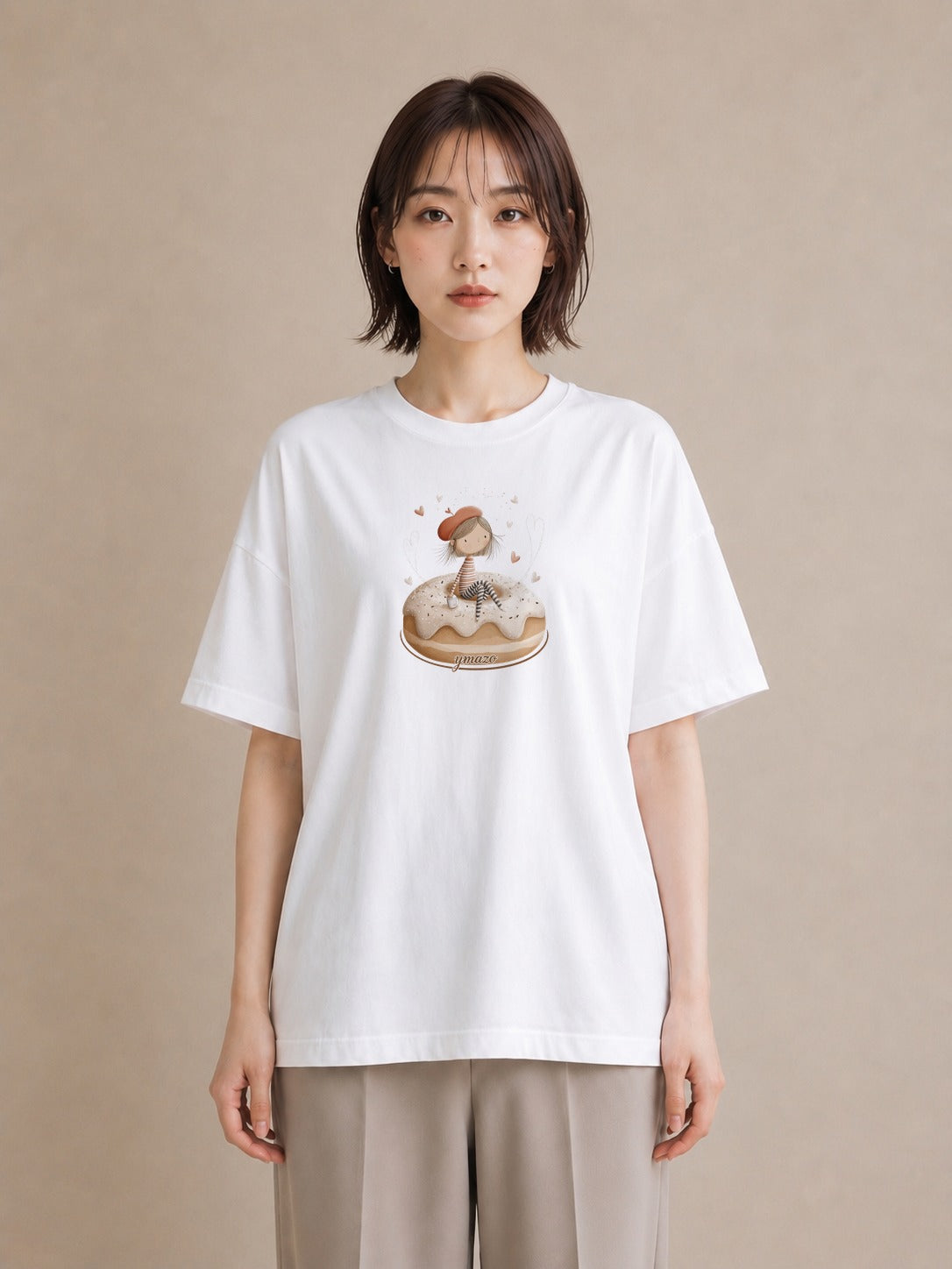 グラフィックTシャツ レディース ドーナツ 食べ物 フード イラスト ミニマル 春コーデ 姉妹 白T