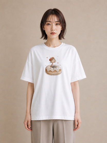 グラフィックTシャツ レディース ドーナツ 食べ物 フード イラスト ミニマル 春コーデ 姉妹 白T