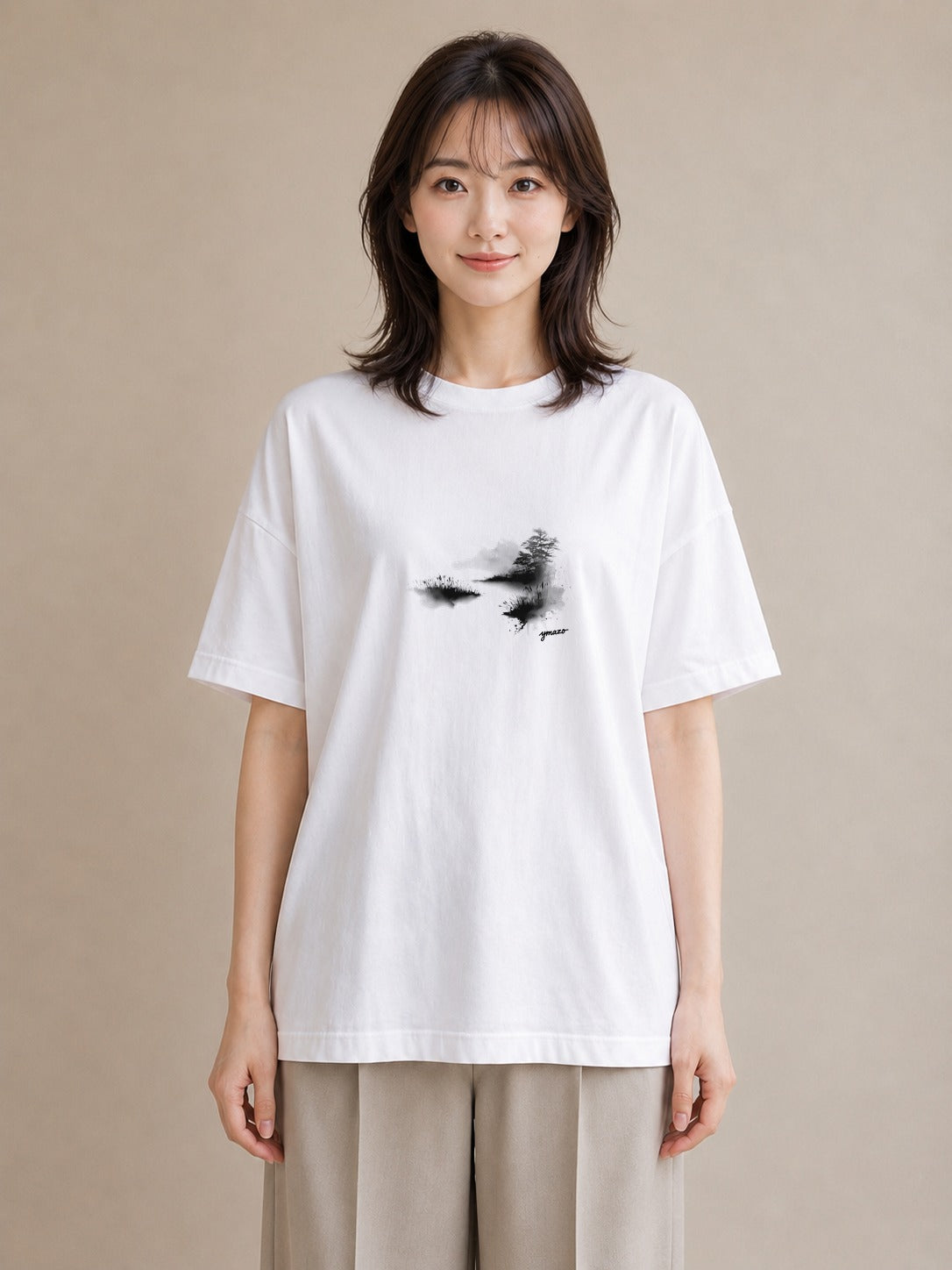 グラフィックTシャツ レディース 桟橋 水辺 波止場 ナチュラル アンティーク イラスト ヴィンテージ風 公園 ママ 白T