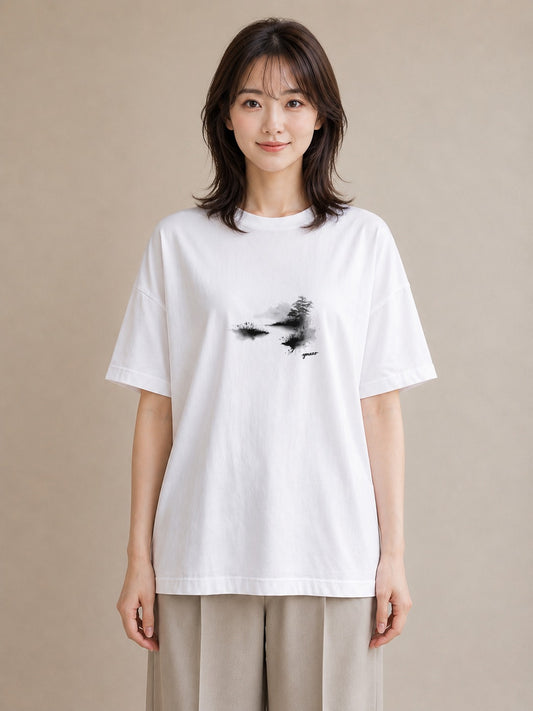 グラフィックTシャツ レディース 桟橋 水辺 波止場 ナチュラル アンティーク イラスト ヴィンテージ風 公園 ママ 白T