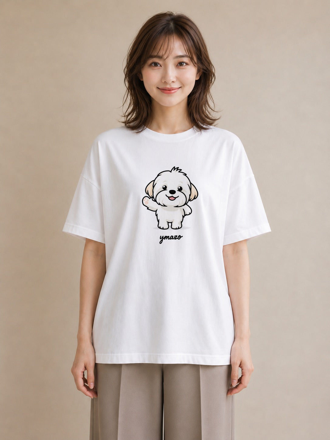 プリントTシャツ レディース ビションフリーゼ 犬 いぬ イラスト ヴィンテージ風 おしゃれギフト 社会人 白T