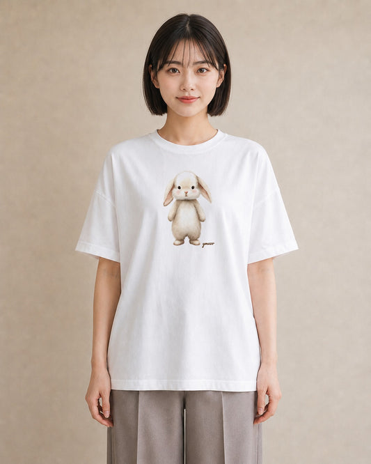 グラフィックTシャツ レディース ネザーランドドワーフ ペット 動物 イラスト ミニマル 散歩 お出かけ 白T