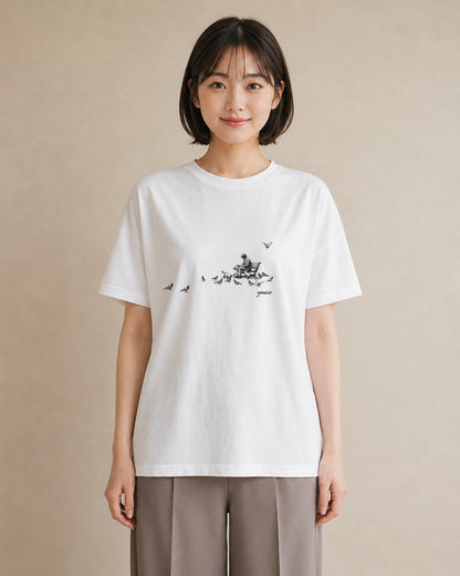 グラフィックTシャツ レディース 雨上がりのベンチ ベンチ ナチュラル アンティーク イラスト 旅行コーデ 公園 ママ 白T