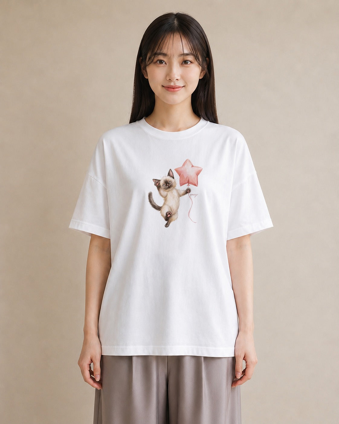 プリントTシャツ レディース ラグドール 猫 ねこ イラスト ニュアンス 送別ギフト 通勤 白T
