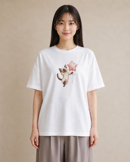 プリントTシャツ レディース ラグドール 猫 ねこ イラスト ニュアンス 送別ギフト 通勤 白T