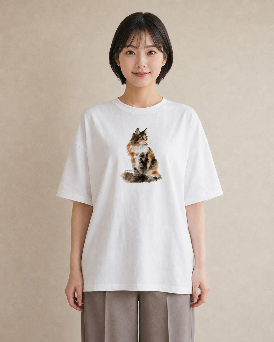 プリントTシャツ レディース サビ猫 猫 ねこ イラスト カフェコーデ 帰省 ラフ 白T