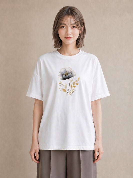 プリントTシャツ レディース あさがお 朝顔 花 花柄 イラスト ラフ レイヤード 友達ギフト 白T