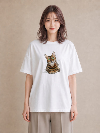 プリントTシャツ レディース ブリティッシュショートヘア 猫 ねこ イラスト ナチュラル デート 帰省 白T