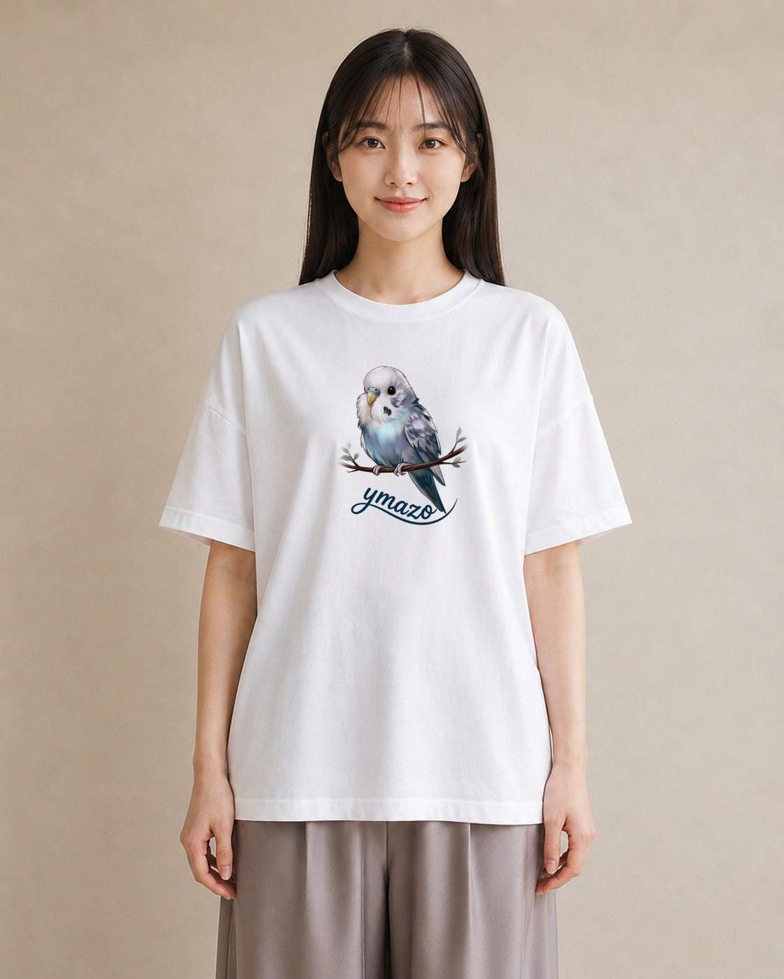 プリントTシャツ レディース 文鳥 ペット 動物 イラスト お洒落 帰省 ラフ 白T