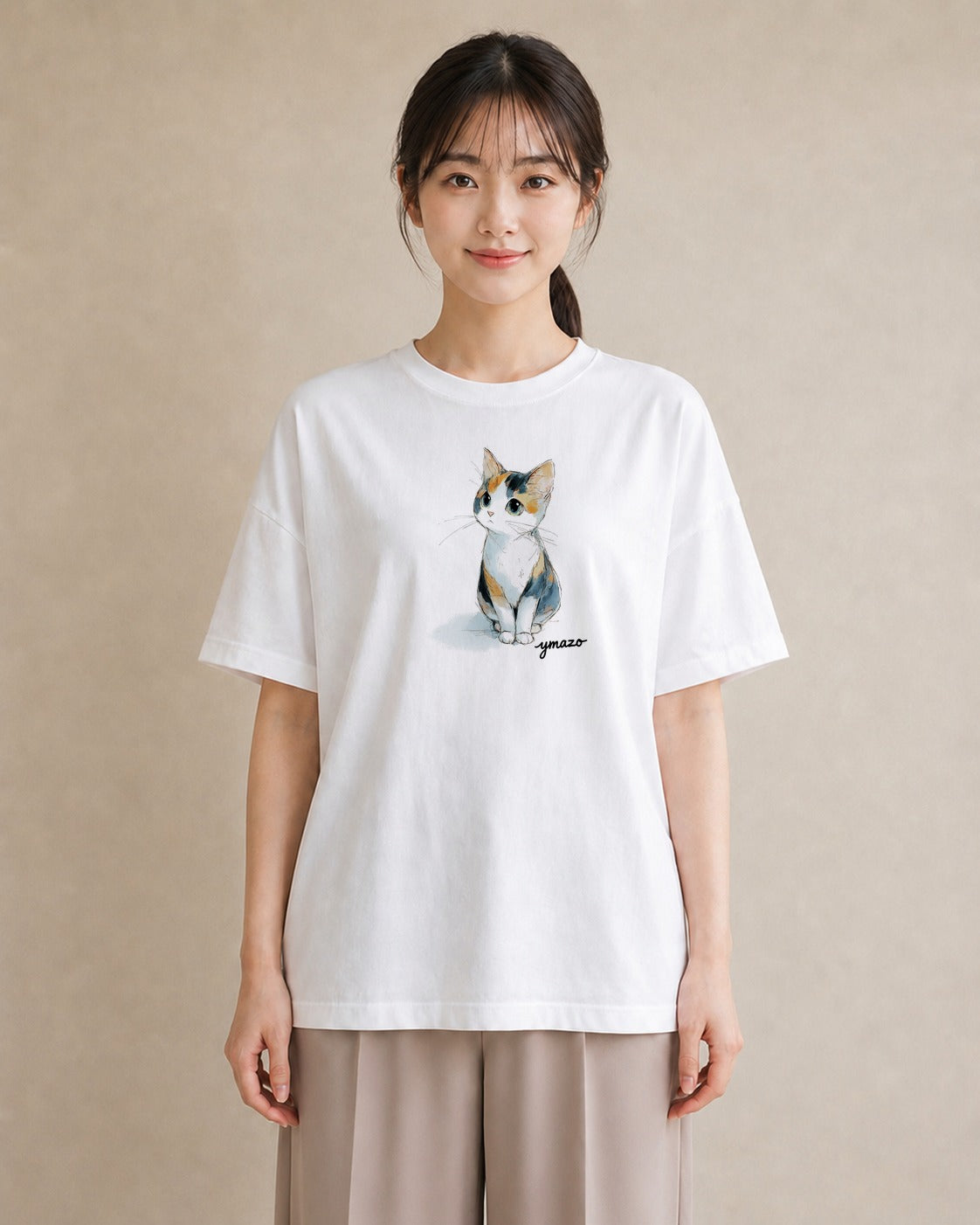 デザインTシャツ レディース ハチワレ 白黒猫 猫 ねこ イラスト カフェコーデ 女性 旅行用 白T