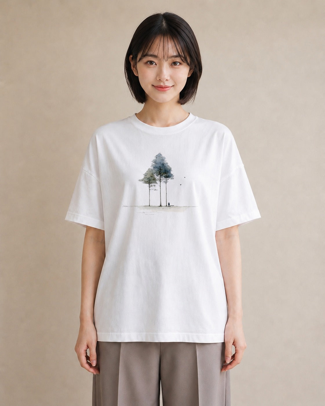 グラフィックTシャツ レディース 雨上がりの小道 雨上がり 小道 ナチュラル アンティーク イラスト ゆるかわ カジュアルコーデ 買い物 白T