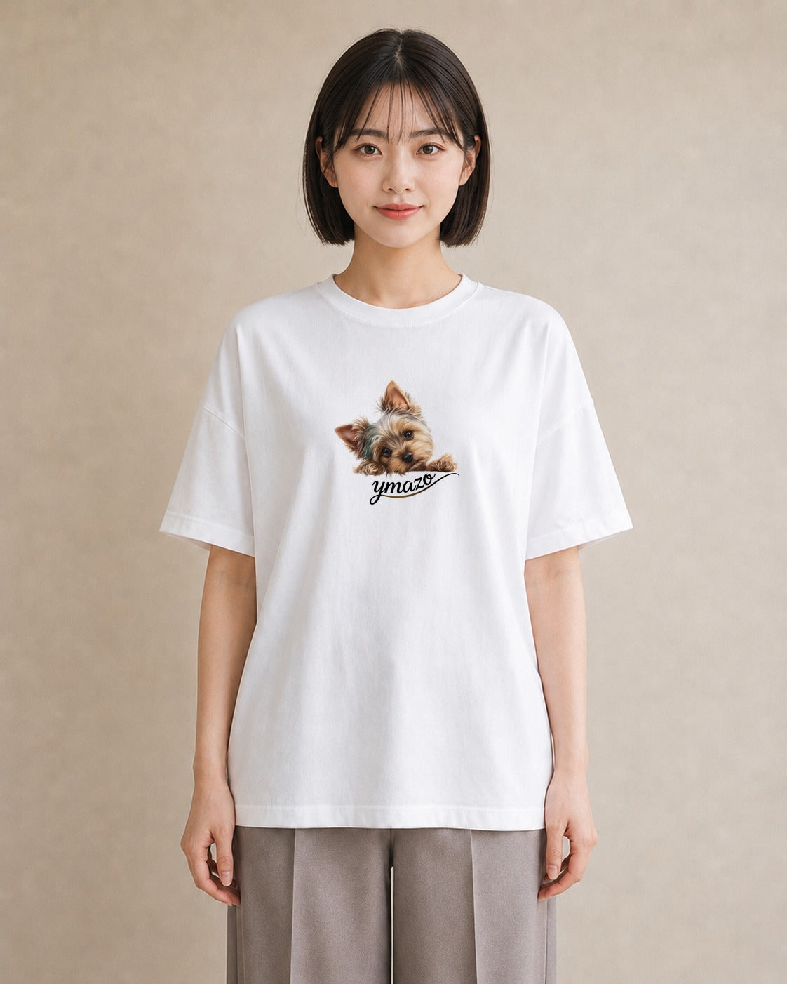 Tシャツ レディース ヨークシャーテリア 犬 いぬ イラスト 韓国風 ラフ レイヤード 白T