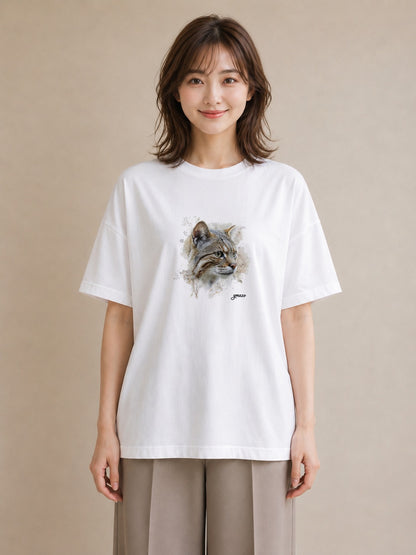 プリントTシャツ レディース キジトラ 猫 ねこ イラスト 個性的 ラフ レイヤード 白T
