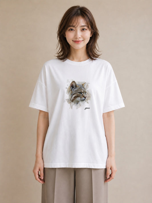 プリントTシャツ レディース キジトラ 猫 ねこ イラスト 個性的 ラフ レイヤード 白T