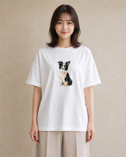 グラフィックTシャツ レディース ボーダーコリー 犬 いぬ イラスト シック 帰省 ラフ 白T