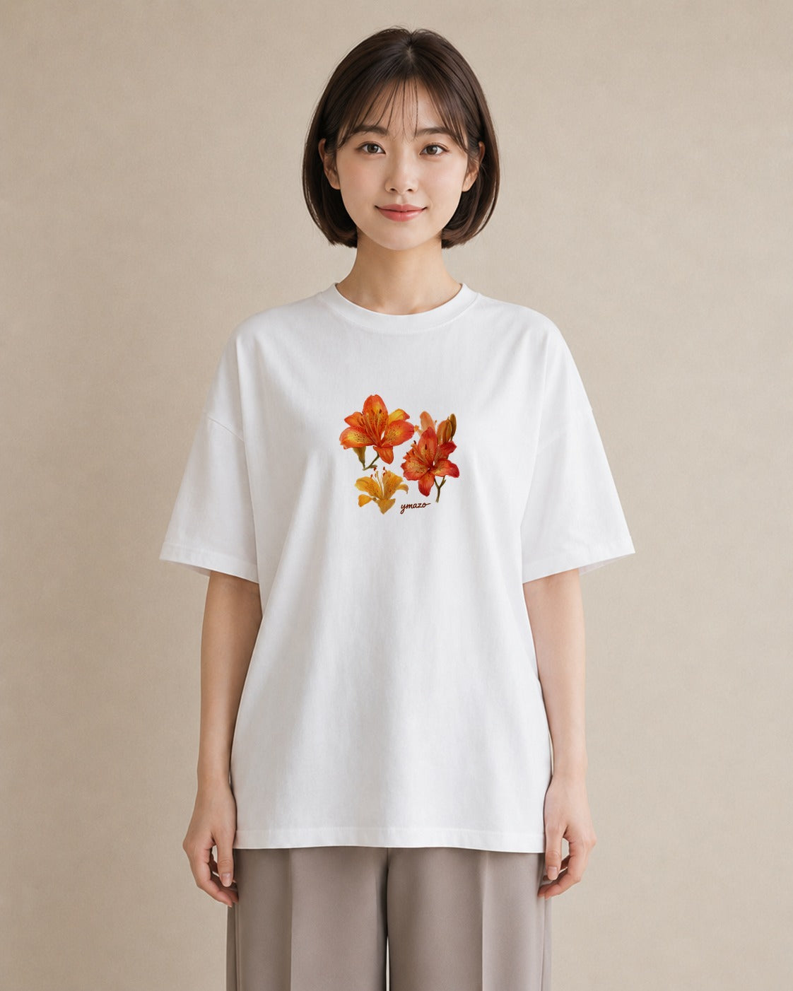 デザインTシャツ レディース ゆり 百合 花 花柄 イラスト 個性的 海 カフェ巡り 白T