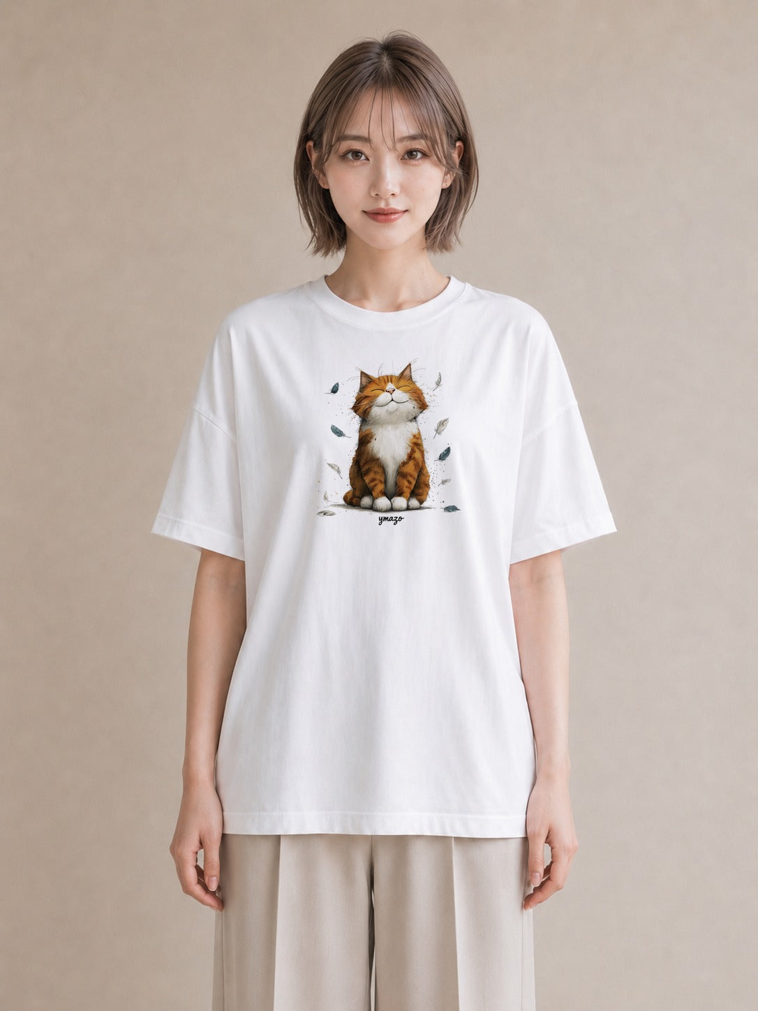 半袖Tシャツ レディース 茶トラ 茶猫 猫 ねこ イラスト シック 綿100 デート 白T