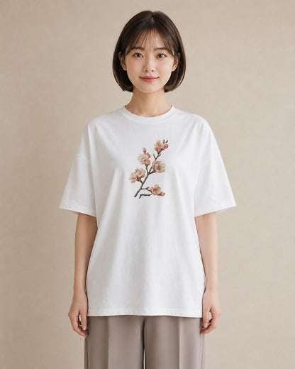 プリントTシャツ レディース 梅 花 花柄 イラスト 上品 綿100 デート 白T
