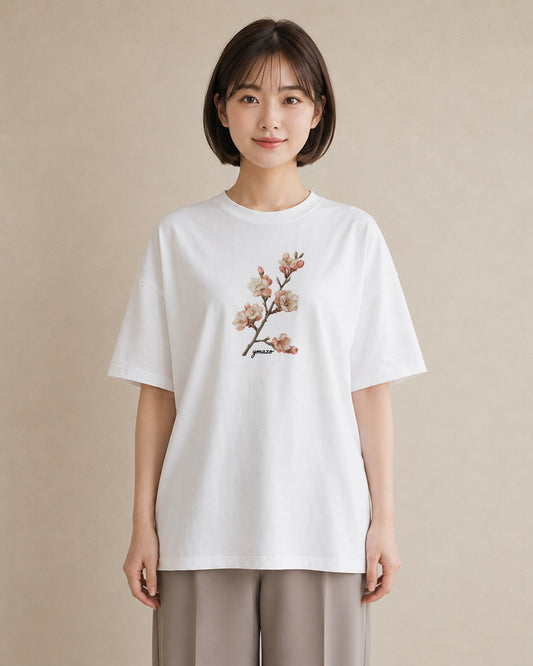 プリントTシャツ レディース 梅 花 花柄 イラスト 上品 綿100 デート 白T