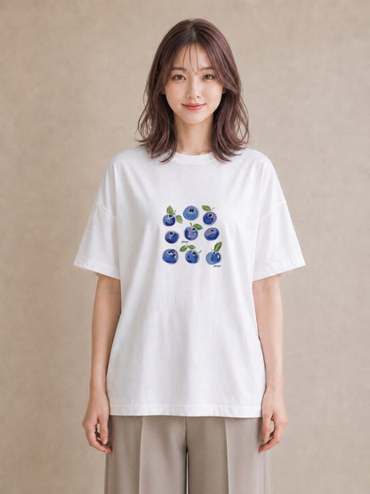 デザインTシャツ レディース ブルーベリー 食べ物 フード イラスト 韓国風 普段着 週末コーデ 白T