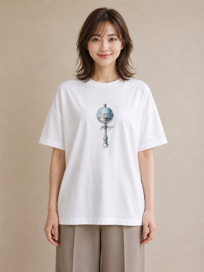 半袖Tシャツ レディース 風鈴 ガラス 夏 ナチュラル アンティーク イラスト 普段使い 休日 ペアコーデ 白T