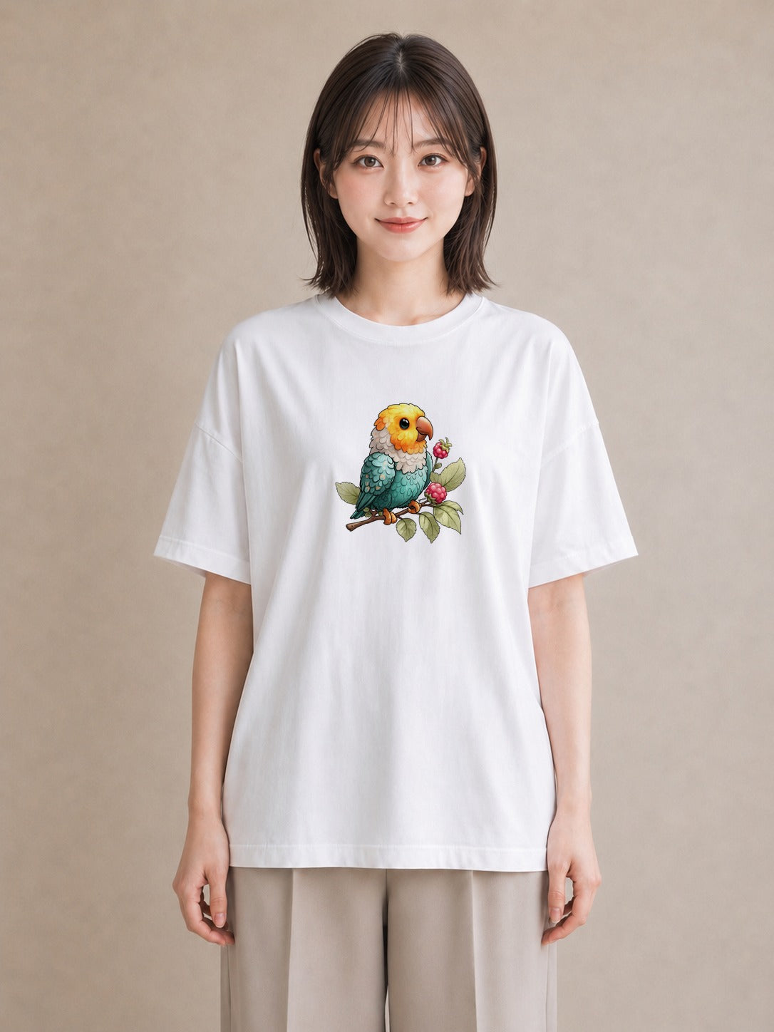 半袖Tシャツ レディース オカメインコ ペット 動物 イラスト 水彩風 母娘コーデ 自分用 白T
