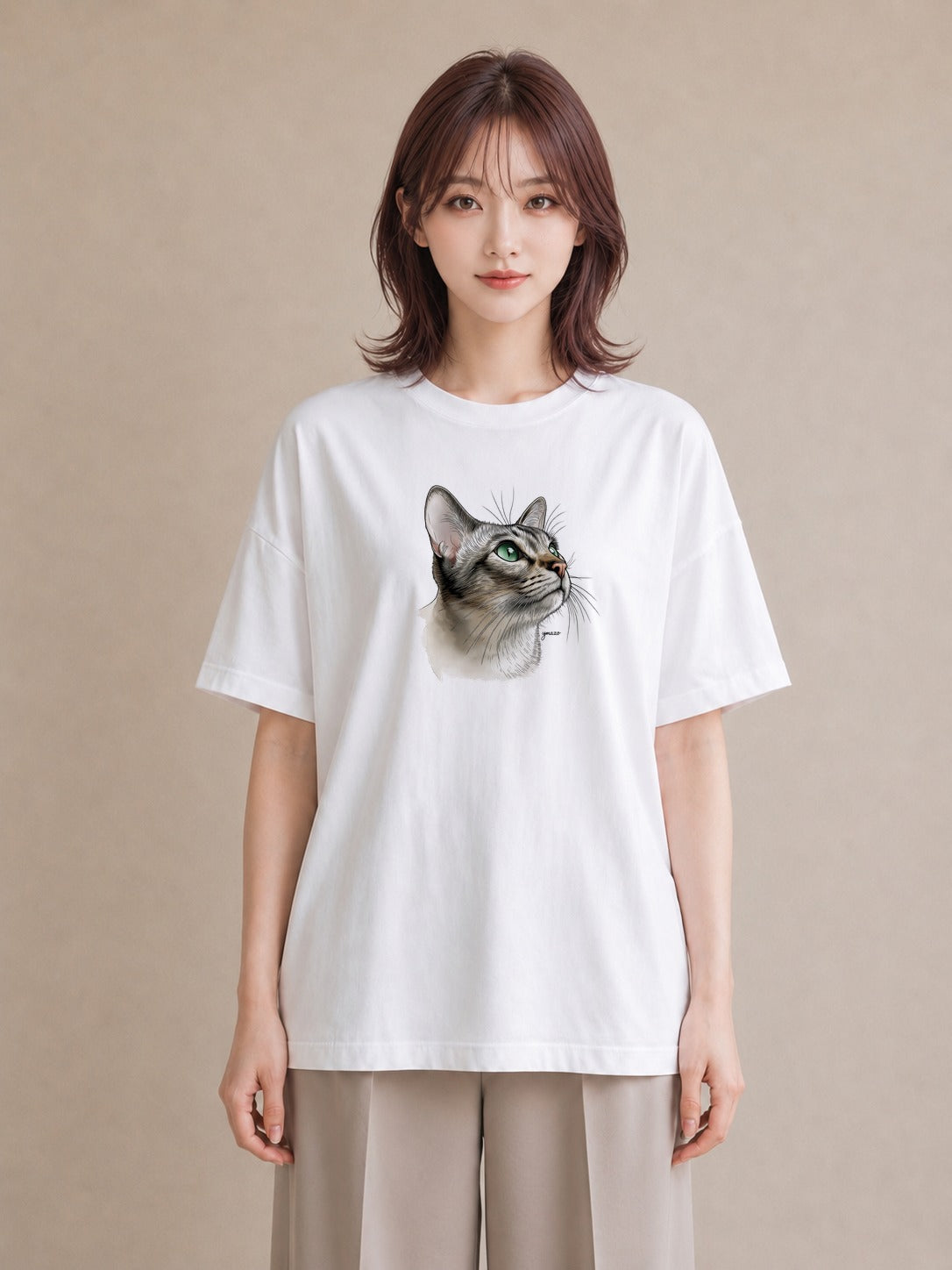 デザインTシャツ レディース アメリカンショートヘア 猫 ねこ イラスト こなれ感 秋コーデ おしゃれギフト 白T