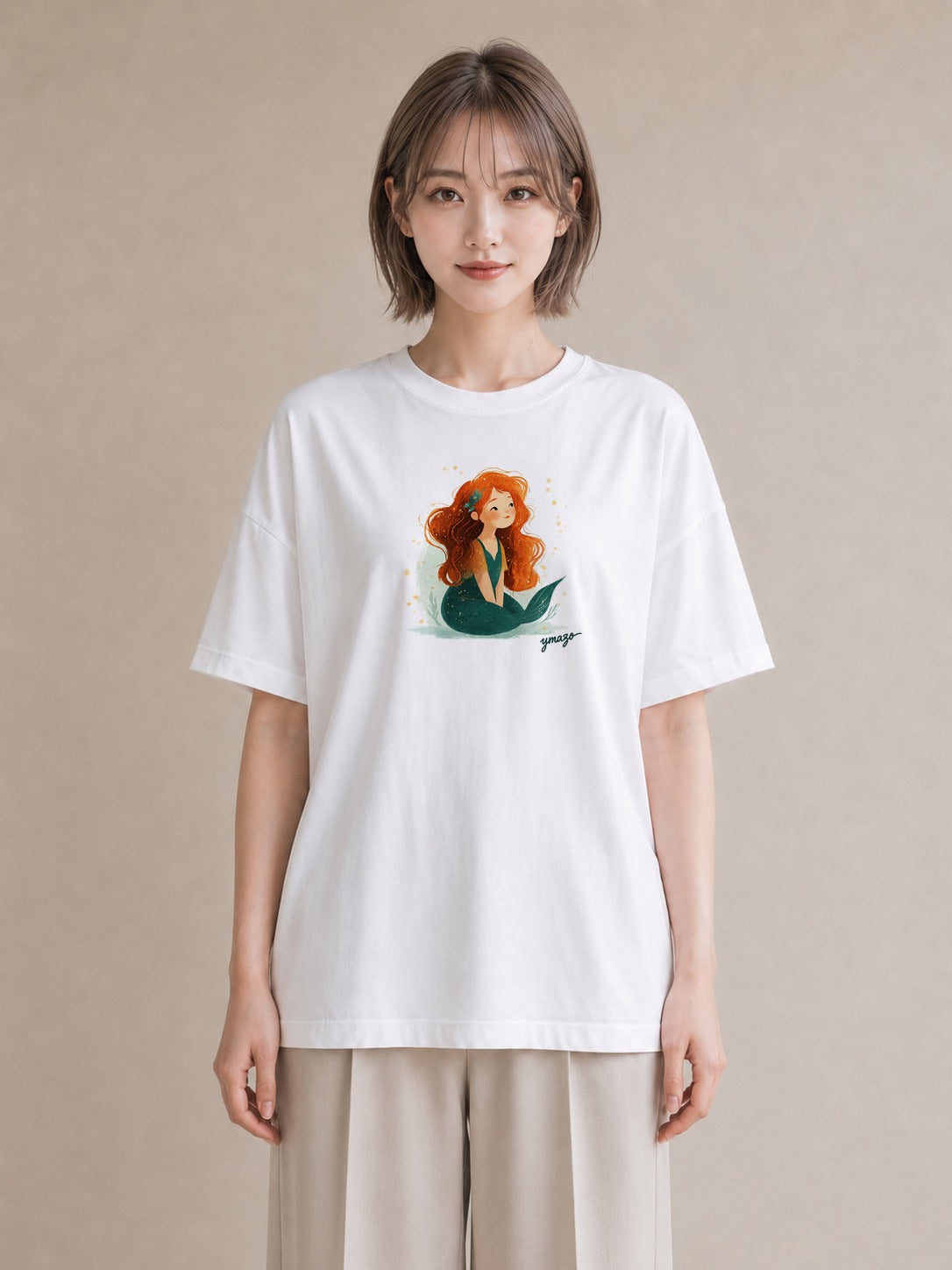 半袖Tシャツ レディース 人魚 海の生き物 海 イラスト 旅行コーデ 散歩 お出かけ 白T